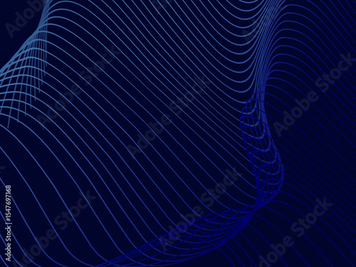 Blue background with modern abstract wave lines. Wave pattern of dark blue thin lines overlapping each other, creating a dynamic and technological abstract background.