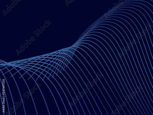 Blue background with modern abstract wave lines. Wave pattern of dark blue thin lines overlapping each other, creating a dynamic and technological abstract background.