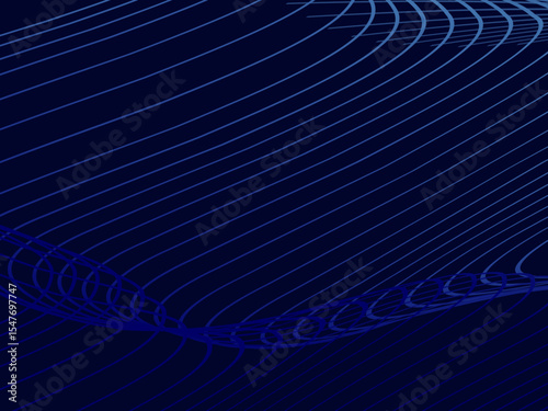 Blue background with modern abstract wave lines. Wave pattern of dark blue thin lines overlapping each other, creating a dynamic and technological abstract background.