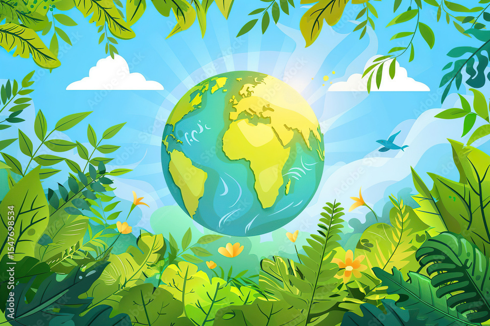Naklejka premium Greeting card with holiday composition for world environment day, abstract vivid composition consists of fictional unreal fantastic vision on background