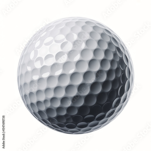 Close up of a white golf ball with dimples isolated on white background