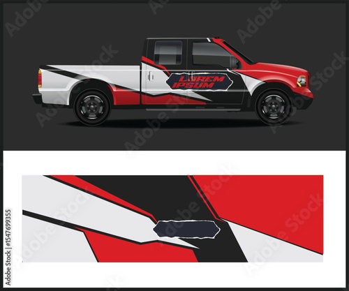 Truck Wrap Design Template with Red White and Black Graphics