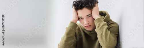 Stressed Young Male Teenager Holding Head Worried About Problems Exams Mental Health Anxiety Education Future Pressure
