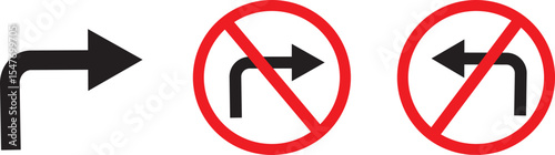 turn Right, Left, U sign set.Traffic Road Icon, traffic direction and Road safety, traffic sign icon, vector symbol,
