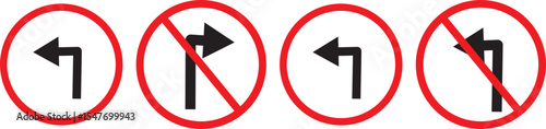 turn Right, Left, U sign set.Traffic Road Icon, traffic direction and Road safety, traffic sign icon, vector symbol,
