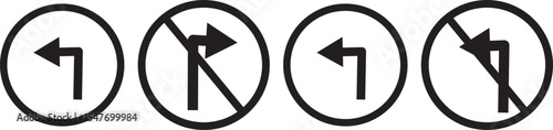 turn Right, Left, U sign set.Traffic Road Icon, traffic direction and Road safety, traffic sign icon, vector symbol,
