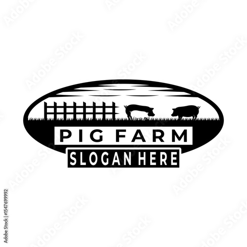 Pig farm vintage logo design vector