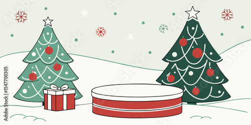 Christmas background with cylindrical podium for promotions Vector illustration