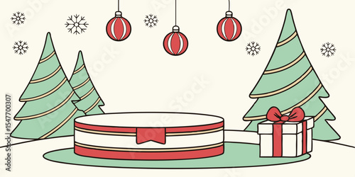 Christmas background with cylindrical podium for promotions Vector illustration