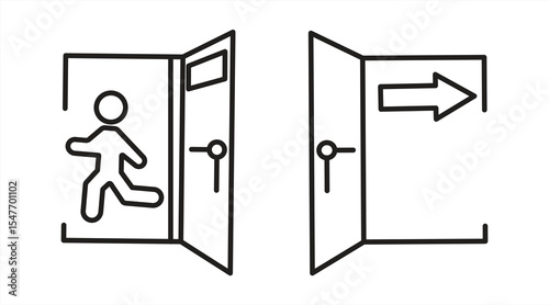 Exit door icon, exit person symbol sign and exit arrow direction, Editable Stroke, vector illustration.