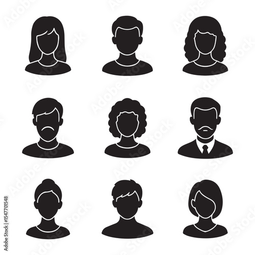 User avatar silhouette icon set, collection of anonymous male and female profile pictures for web and business
