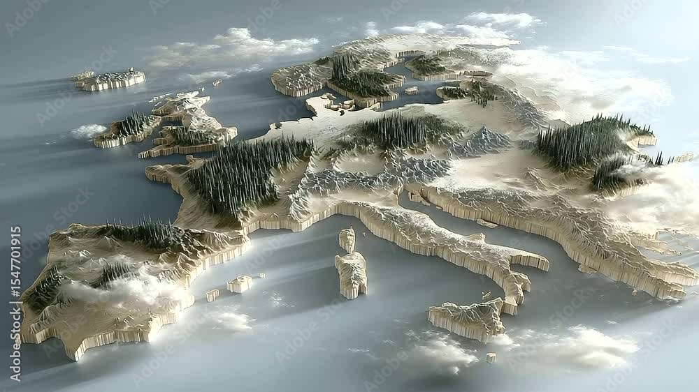 3D Geopolitical Map of Europe with Borders and Natural Features_