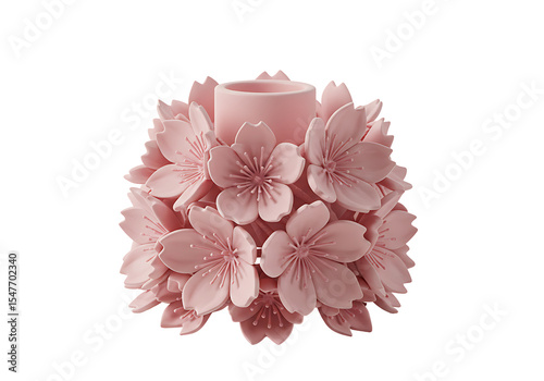 Pink cherry blossom floral candle holder on a black background