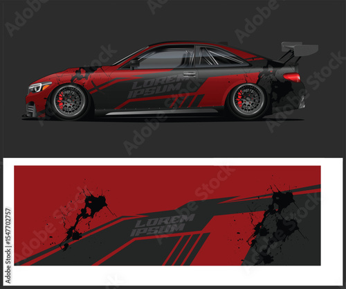 Red and Black Modern Sport Car Wrap Design with Grunge Elements