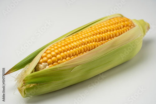 A fresh ear of corn on the cob isolated on white background