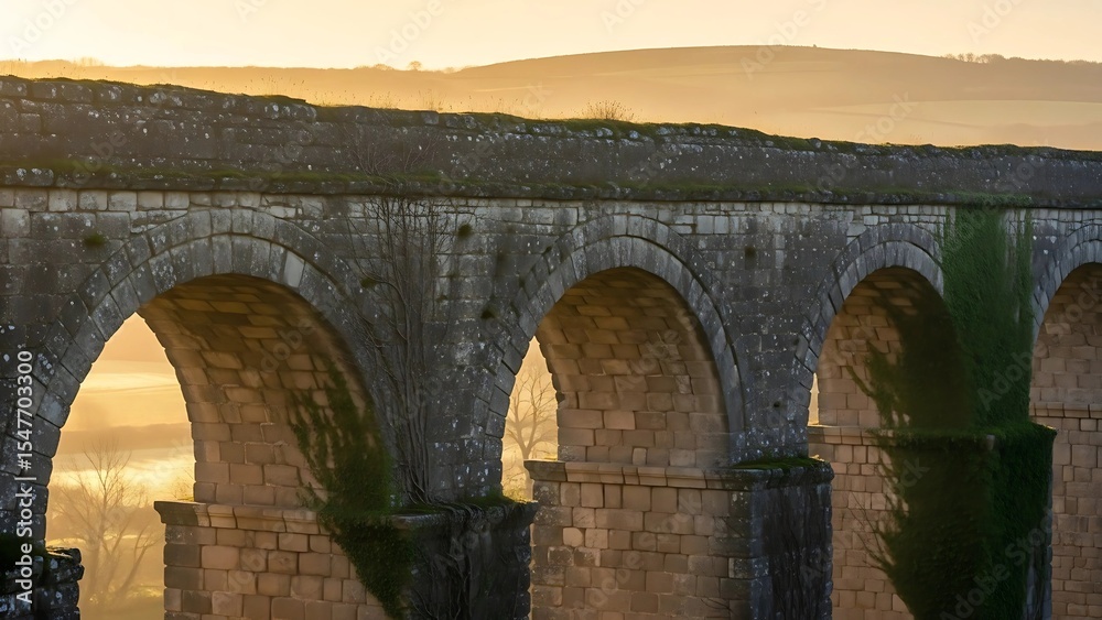Fototapeta premium Historic Stone Viaduct At Sunrise