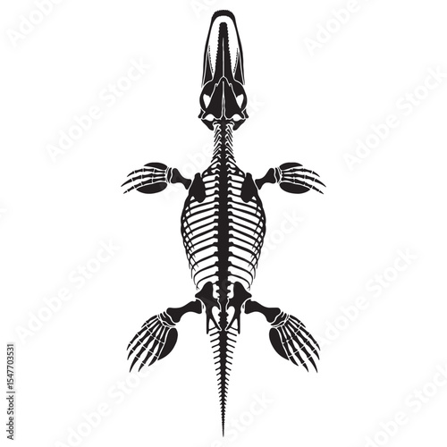 Fossil grace beneath the waves – Mosasaur skeleton silhouette structured in clean Mosasaur skeleton vector – Mosasaur skeleton illustration

