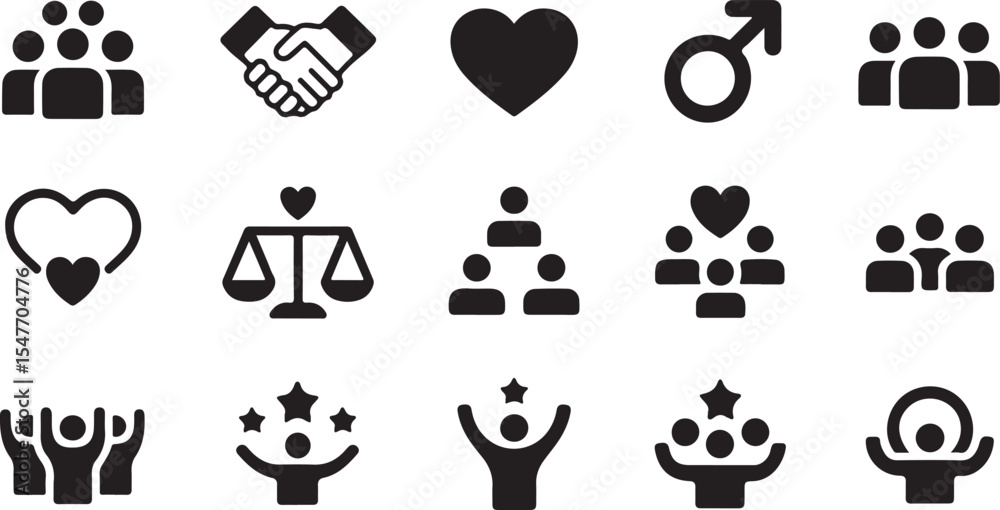 Obraz premium Community and Teamwork Icons Vector Illustration Set with People Symbols