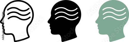 Find your inner peace: head with waves illustration for meditation and mindfulness practices guide editable stock vector