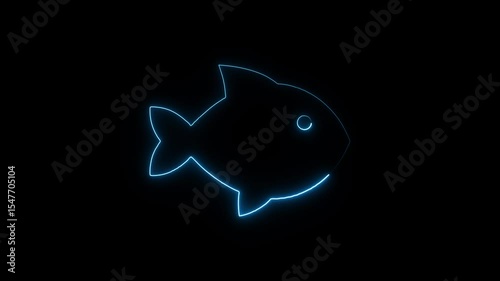 Glowing neon fish icon isolated on black background. HD Video motion graphic animation
