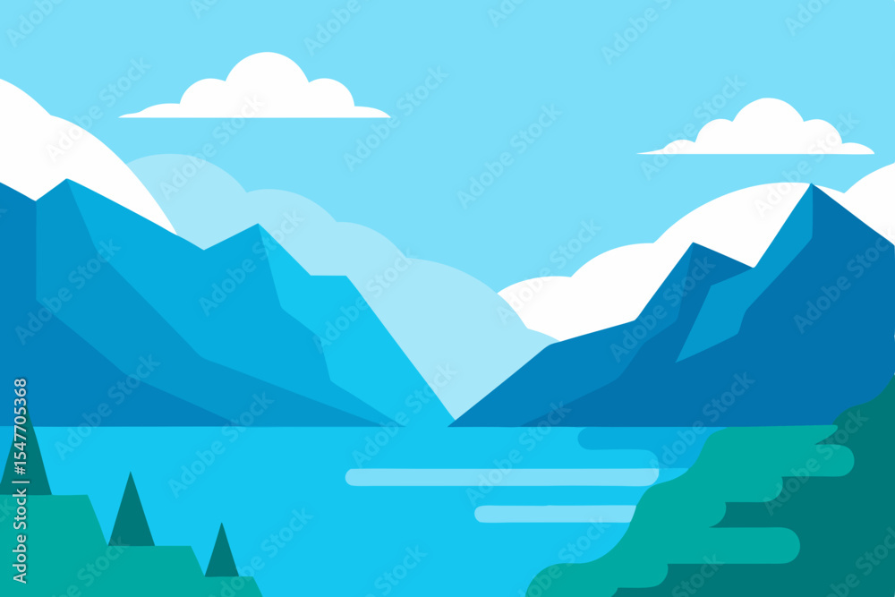 Serene mountain lake landscape illustration Serene mountain lake landscape illustration