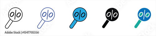 Percentage Analysis Icon Set – Magnifying Glass with Percent Symbol