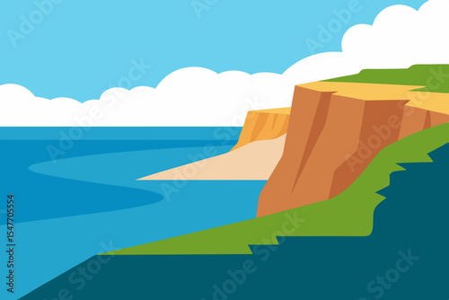 Coastal cliffside landscape illustration ocean view