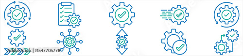 Gear and Process Management Icons – Quality Control and System Optimization Symbols