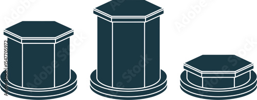 Hexagon pedestal display stands for product showcase and presentation in modern minimalist style design editable stock vector