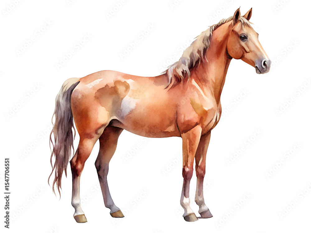 Obraz premium Light Brown Horse Watercolor Painting on Transparent Background