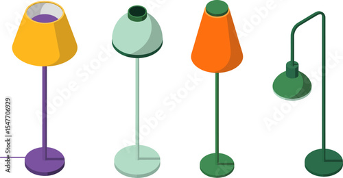 Isometric floor lamps collection vector illustration for interior design and home decoration ideas editable stock vector