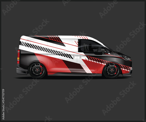 Sleek and Modern Van with Custom Red White and Black Graphics
