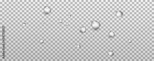 Realistic drops on a transparent background. Rain and dew. Realistic vector water drops png on a transparent light background, water drop, drops, droplets.Vector.