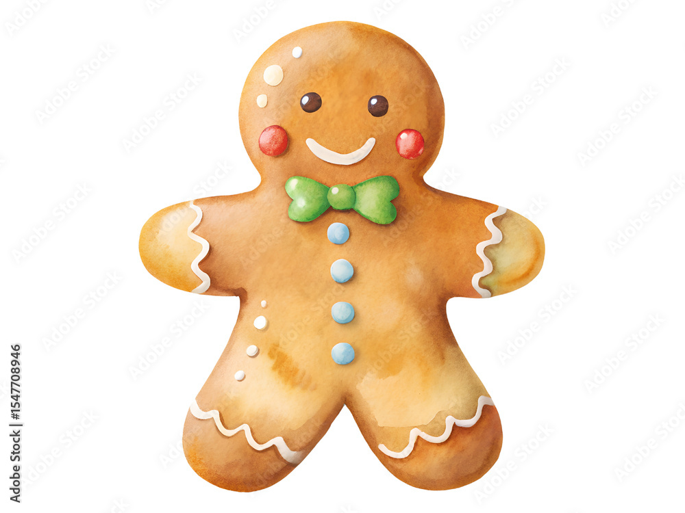 Naklejka premium Smiling Gingerbread Man Cookie Watercolor Illustration