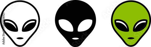 Alien head vector illustration set, extraterrestrial face icon, ufo concept, alien graphic design art editable stock vector