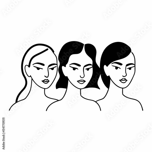stylized woman faces. Modern single line art. Woman beauty fashion concept,