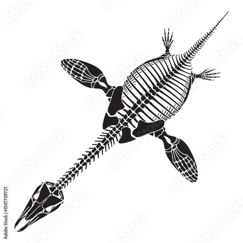 Fossil structure of the sea hunter – Plesiosaurus skeleton silhouette paired with elegant Plesiosaurus skeleton vector – Plesiosaurus skeleton illustration

