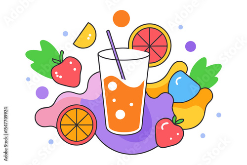 Fruit Punch with Ice Cubes and Citrus Fruits Vector