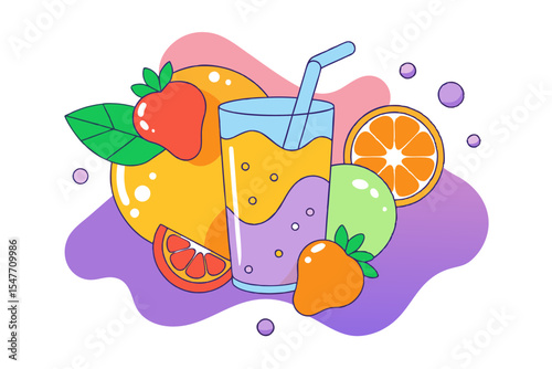 Chilled Fruit Punch Drink Vector with Strawberries