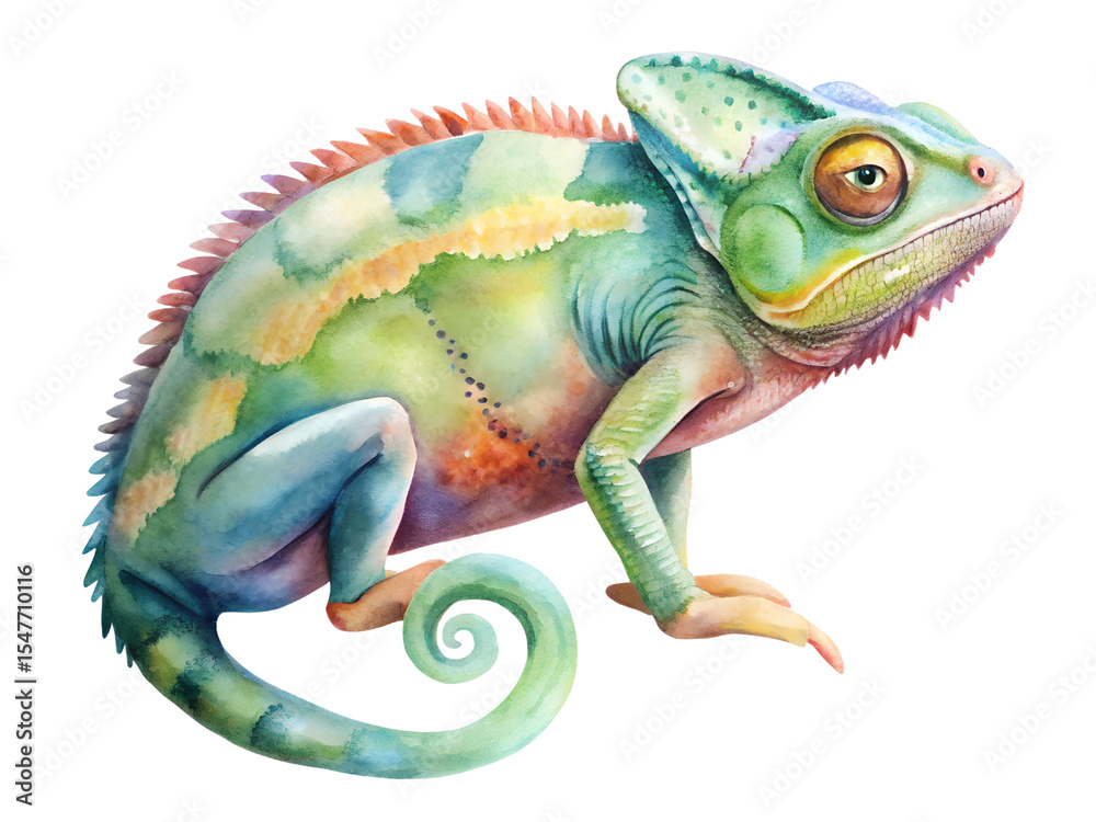 Obraz premium Vibrant Watercolor Chameleon Illustration on Transparent Background