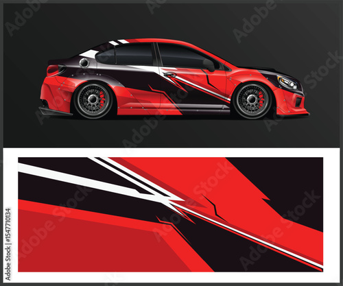 Red and Black Racing Car Wrap Design Concept with Abstract Graphics