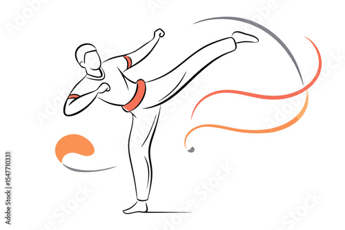 Martial Artist Performing High Kick with Swirl Effect