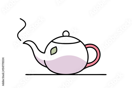 Colorful Teapot with Steam and Floating Leaves Vector