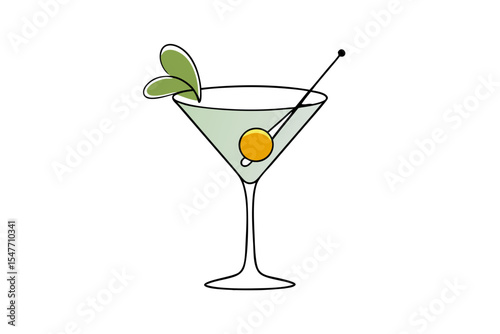 Stylish Cocktail Glass with Olive on White Background