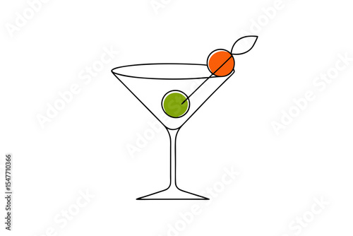 Classic Martini Glass with Olive Garnish Vector