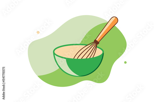 Matcha Green Tea Cup with Bamboo Whisk Vector