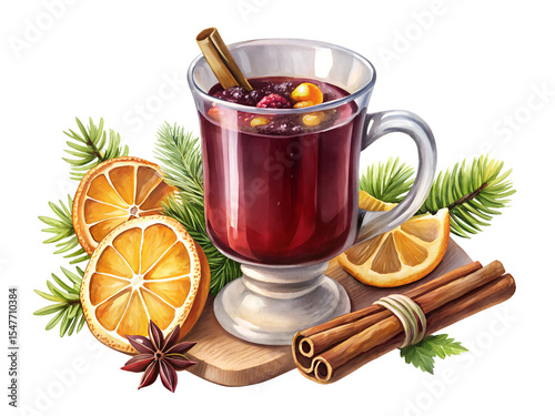 Warm Mulled Wine with Spices and Citrus Fruit