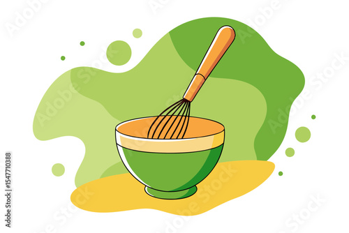 Japanese Matcha Cup with Whisk and Green Foam Design