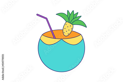 Refreshing Piña Colada with Coconut and Pineapple Vector