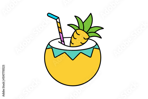 Tropical Piña Colada Cocktail in Coconut Shell Design
